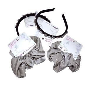 (4) Hair Accessories Rhinestone Black Velvet Headbands-Rhinestone Scrunchies